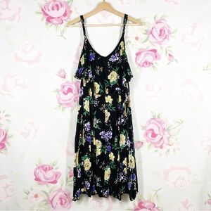 NEW Torrid Black Floral Print Spaghetti Strap Ruffles Mini Dress 1X